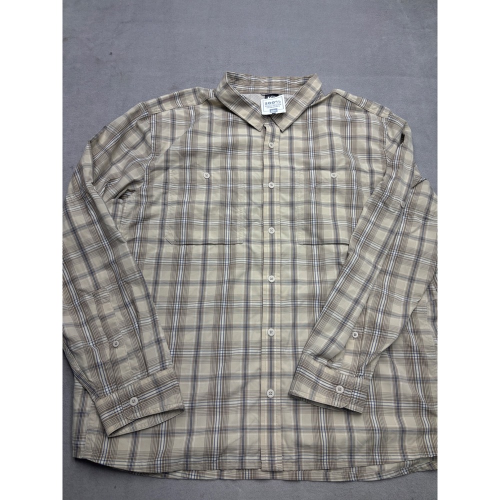 New REI Co op Mens Sahara Plaid Long Sleeve Button Up Shirt XXL Vented Hiking